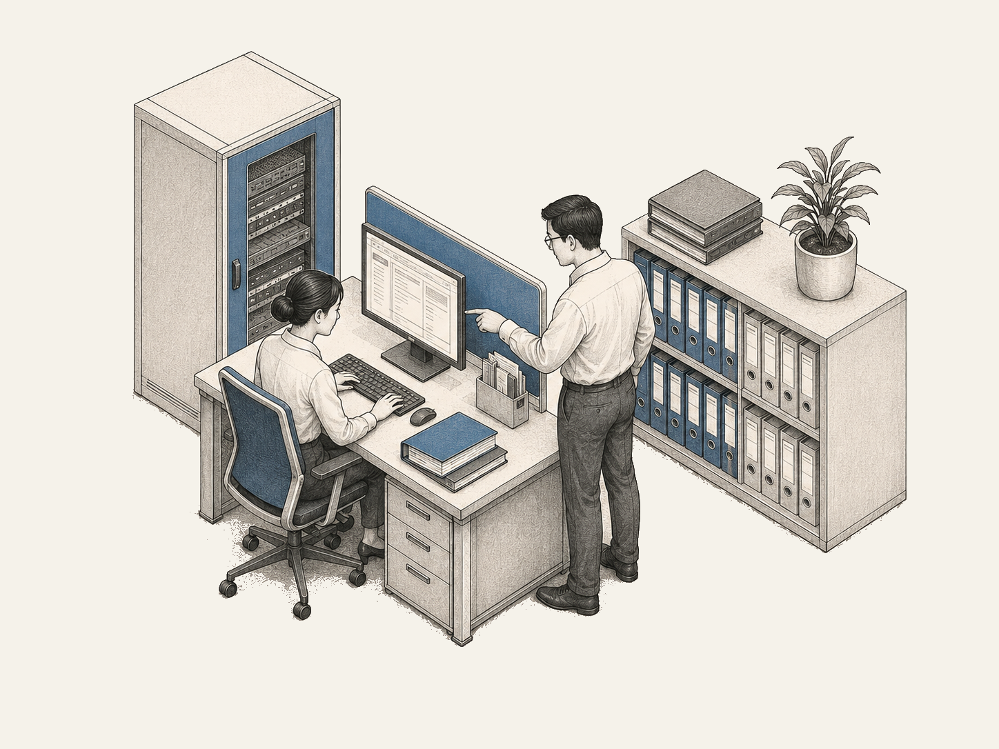 Colleagues using internal knowledge beside on-premise infrastructure.