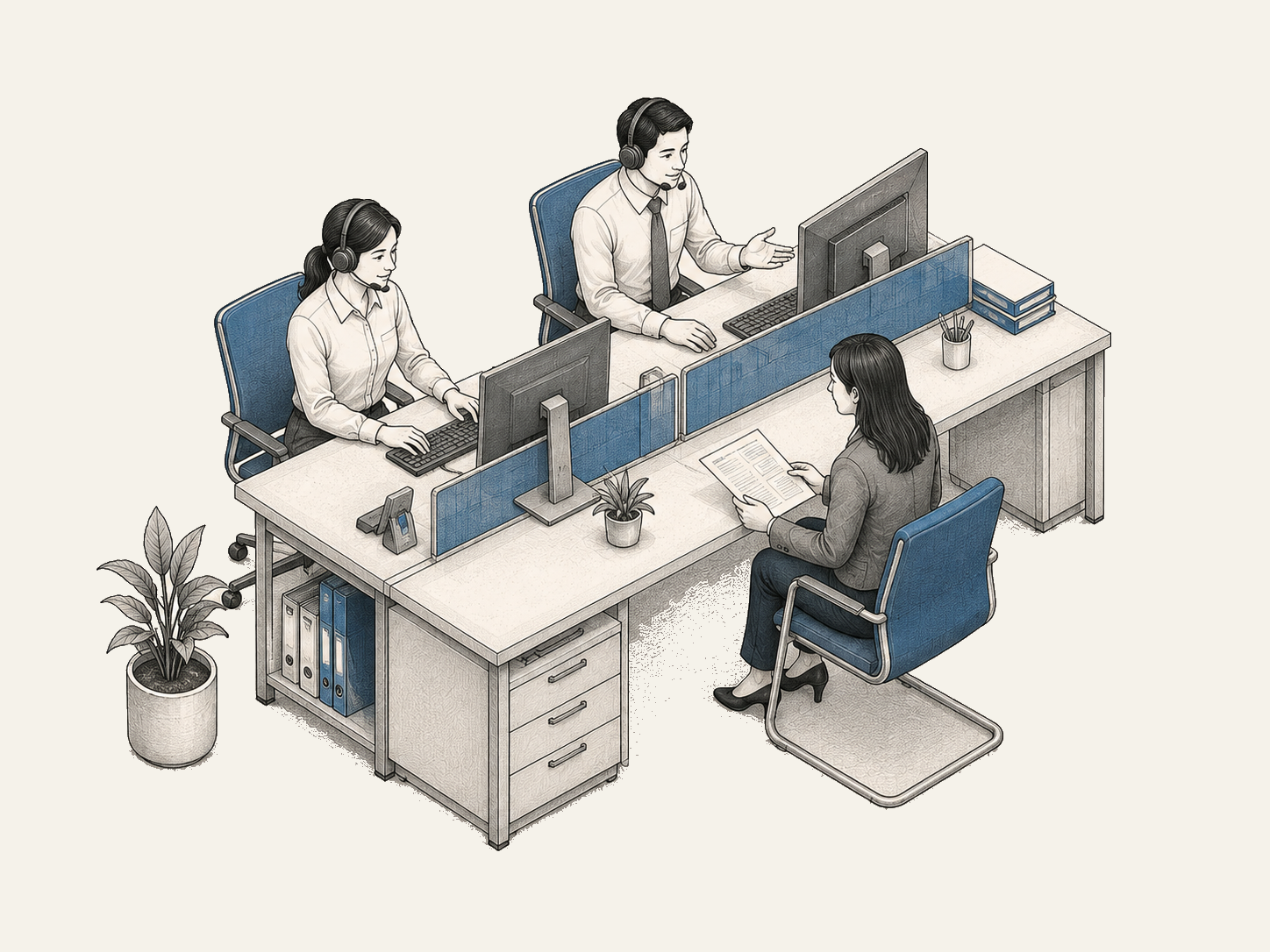 A support team helping customers through voice and conversation.